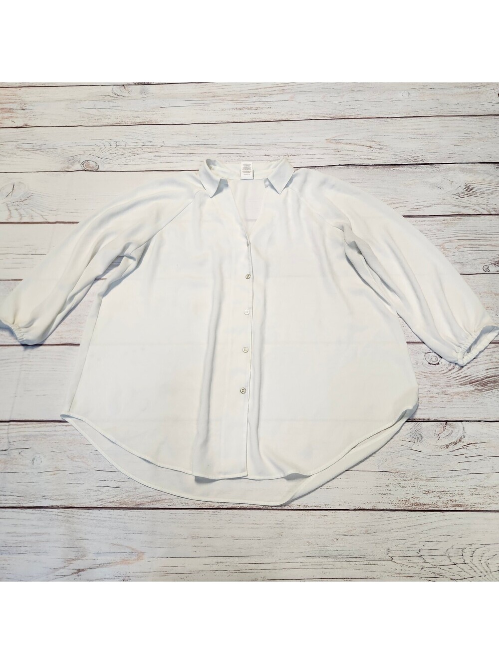 cabi Large White 3/4 Sleeve Button-Up Blouse